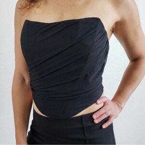NWT Black Strapless Ruched Boned Zip Back Corset Style Top / Medium